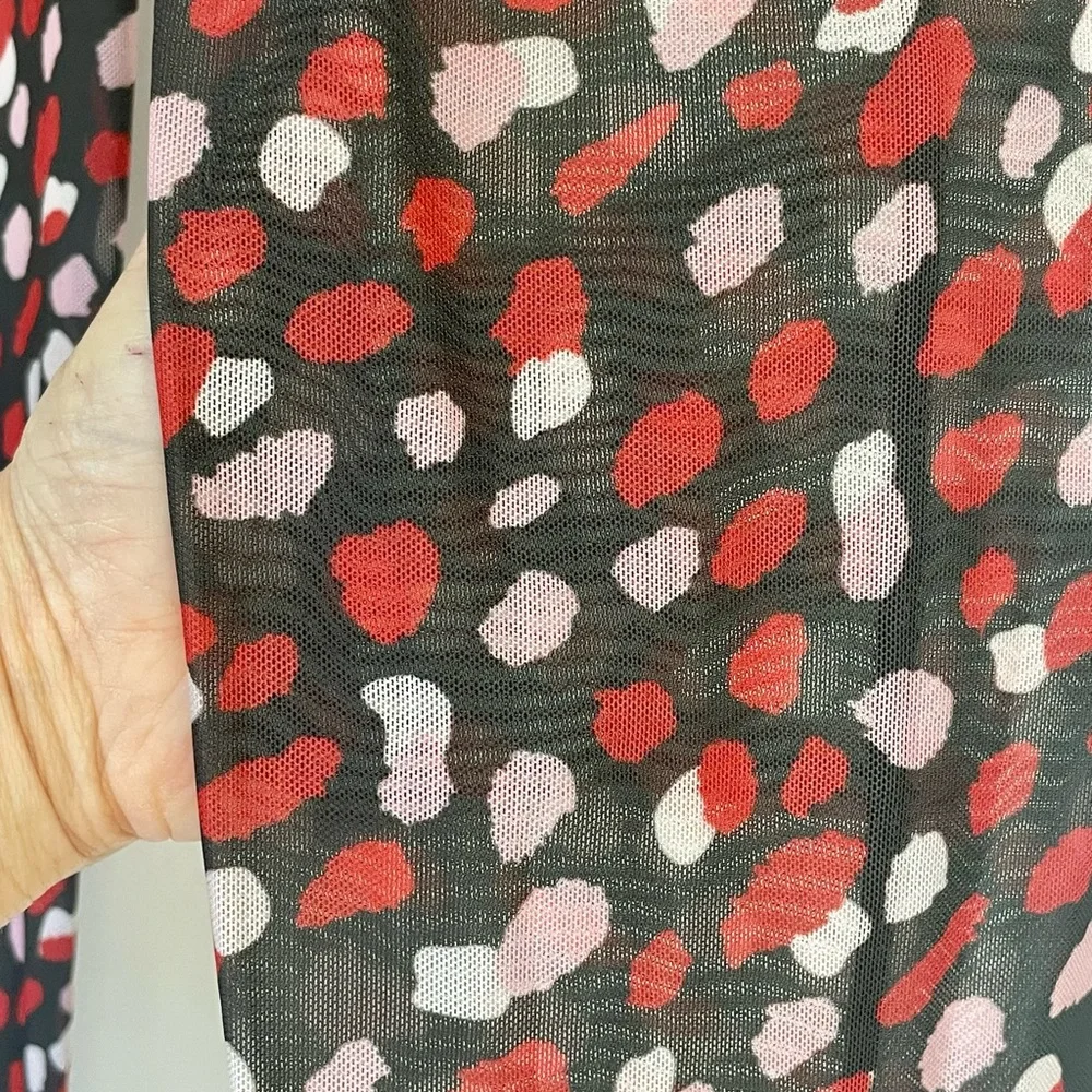 NWT Cynthia Rowley Modern Mesh (semi sheer) tights, waistband, black/red/pink, L